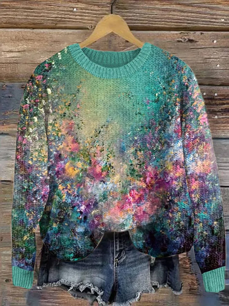 Crew Neck Simple Abstract Loose Sweater, Sweaters, Lilicloth.com