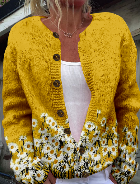Crew Neck Casual Knitted Cardigan, Cardigans, Lilicloth.com
