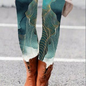 Women's Casual Geometric Jersey All Season Long Leggings, JustFashionNow Leggings, color:Green|size:XXL,