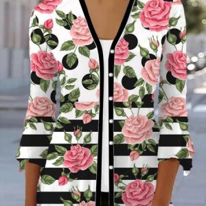 Women's Floral Regular Loose Kimono, Kimono, color:Pink|size:XXL, catalog Noracora shop