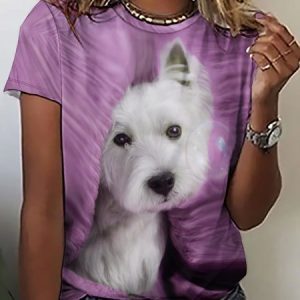 Women's Funny Dog Simple Crew Neck T-Shirt, T-shirts, Lilicloth.com