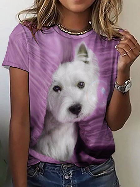 Women's Funny Dog Simple Crew Neck T-Shirt, T-shirts, Lilicloth.com
