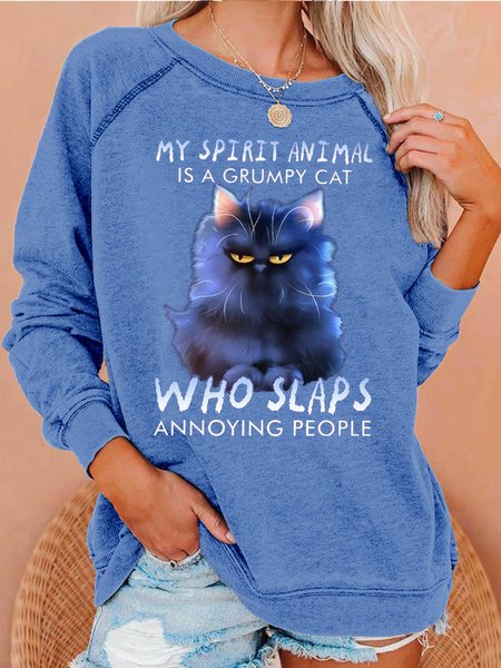 Womens Funny Grumpy Cat Casual Sweatshirt, Hoodies&Sweatshirts, Lilicloth.com