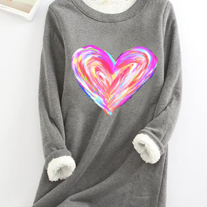 Watercolor Heart Valentines Casual Fluff Fleece Fabric Sweatshirt, Hoodies&Sweatshirts, Lilicloth.com