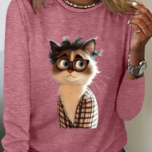 Cat In A Plaid Shirt And Glasses Casual Long Sleeve Shirt, Long sleeves, Lilicloth.com