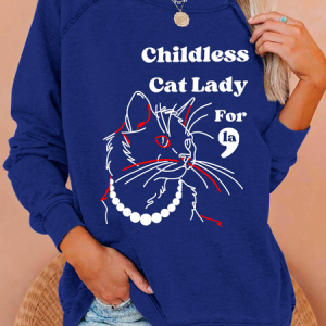 Women's Childless Cat Lady Print Crew Neck Animal Casual Sweatshirt, Hoodies&Sweatshirts, Lilicloth.com