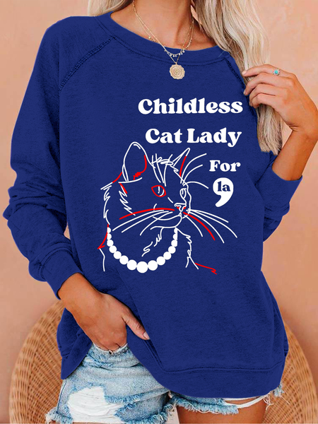 Women's Childless Cat Lady Print Crew Neck Animal Casual Sweatshirt, Hoodies&Sweatshirts, Lilicloth.com