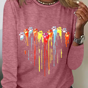 Dog Paw Heart Casual Long Sleeve Shirt, Long sleeves, Lilicloth.com