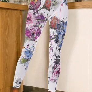 Women Large Format Flowers Regular Fit Casual Leggings, Leggings, Lilicloth.com