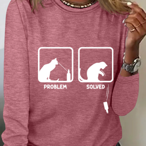 Problem Solved Cat Casual Long Sleeve Shirt, Long sleeves, Lilicloth.com