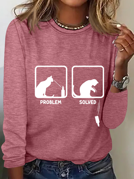 Problem Solved Cat Casual Long Sleeve Shirt, Long sleeves, Lilicloth.com