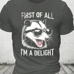 Vintage First Of All I'm A Delight Retro Funny Raccoon Cotton T-shirt, T-shirts, Lilicloth.com