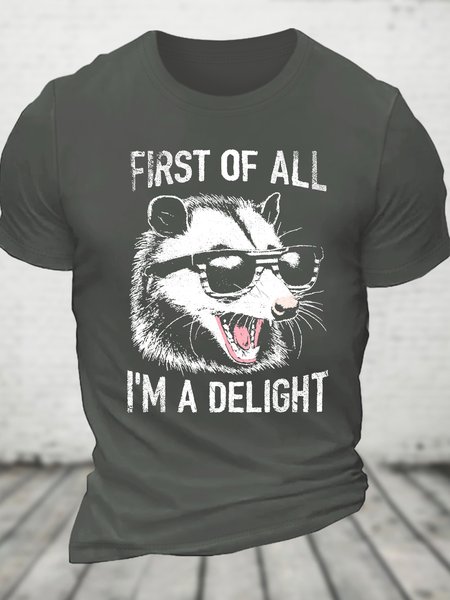 Vintage First Of All I'm A Delight Retro Funny Raccoon Cotton T-shirt, T-shirts, Lilicloth.com