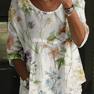 Vintage 3D Floral Printing Crew Neck Half Sleeve T-shirt, T-shirts, color:As Picture|size:4XL, catalog Noracora shop