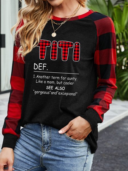 Titi , Best Aunt Ladies Plaid Print Sweatshirts & Pullover, Hoodies&Sweatshirts, Lilicloth.com