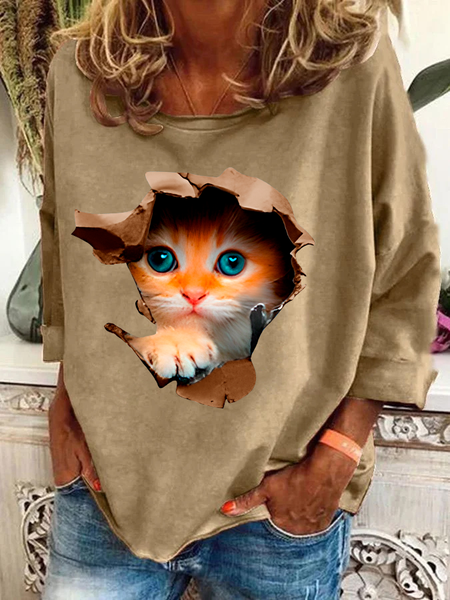 Cute Cat Casual Sweatshirt, Hoodies&Sweatshirts, Lilicloth.com