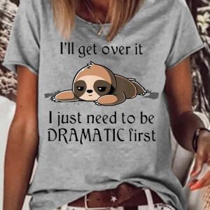 Women's Cute Sloth I'll Get Over It Printed Letters Casual T-Shirt, T-shirts, Lilicloth.com