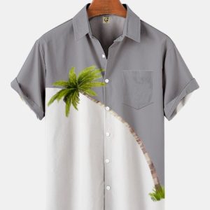 Short Sleeve Coconut Tree Shirts, Men-Shirts, color:Gray|size:4XL, catalog Noracora shop