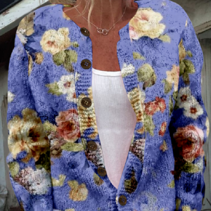Retro Fresh Flowers Print Buttoned Cardigan Sweater, Cardigans, Lilicloth.com