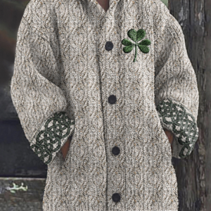 Women St. Patrick's Day Wool/Knitting Plaid Long Sleeve Comfy Casual Cardigan, Cardigans, color:Khaki|size:5XL, catalog Noracora shop