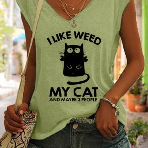 Women Funny Cat Lover I Like Weed My Cat And Maybe 3 People Cotton-Blend Tanks & Camis, Tank Tops, Lilicloth.com