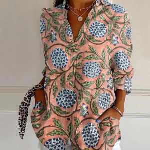 Shirt Collar Long Sleeve Floral Buckle Regular Loose Button Up Shirt Shirt For Women, Blouses, color:As Picture|size:XXL, catalog Noracora shop