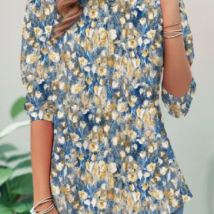 Abstract Floral Printed Long Sleeve Casual T-shirt, Long sleeves, Lilicloth.com
