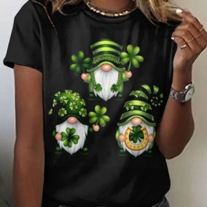 Casual St. Patrick's Day Animal Crew Neck Short Sleeve T-shirt, T-shirts, color:Black|size:4XL, catalog Noracora shop