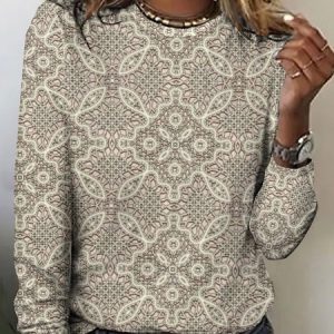 Lace geometric patterned long sleeved T-shirt, Long sleeves, Lilicloth.com