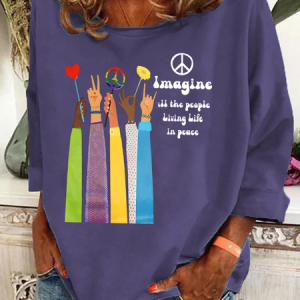 Imagine All The People Living Life In Peace Art Print Casual Sweatshirt, Hoodies&Sweatshirts, Lilicloth.com