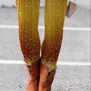 Women's Casual Abstract Jersey All Season Long Leggings, JustFashionNow Leggings, color:Yellow|size:XXL,