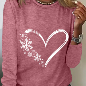 Snowflake Heart Christmas Casual Long Sleeve Shirt, Long sleeves, Lilicloth.com