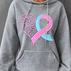 Pink Breast Cancer Heart Simple Loose Hoodie, Hoodies&Sweatshirts, Lilicloth.com