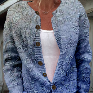 Loose Knitted Crew Neck Casual Cardigan, Cardigans, Lilicloth.com