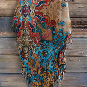 Women's Vintage Print Punk Hippie Batwing Tussle Fringes Poncho T-Shirt, T-shirts, Lilicloth.com