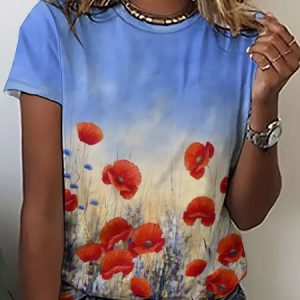 Women's Print Vintage Casual Crew Neck Top, T-shirts, Lilicloth.com