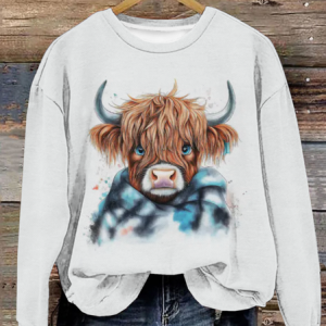 Scottish Highland Cattle Wearing A Plaid Scarf Sweatshirt, Hoodies&Sweatshirts, Lilicloth.com