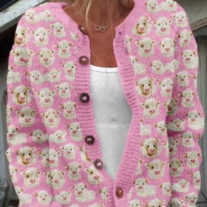 Christmas Cute Highland Cow Button Sweater Cardigan, Cardigans, Lilicloth.com