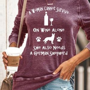 A Woman Cannot Survive On Wine Alone She Also Needs A German Shepherd Sweatshirts, Hoodies&Sweatshirts, Lilicloth.com