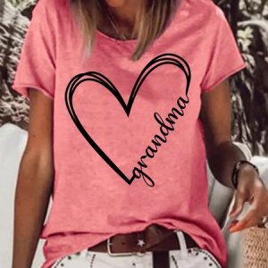Women's Love Grandma Funny Graphic Print Text Letters Cotton-Blend Casual Loose T-Shirt, T-shirts, Lilicloth.com