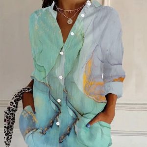 Women's Long Sleeve Shirt Spring/Fall Abstract Buckle Shirt Collar Daily Going Out Casual Top, JustFashionNow Shirts, color:Green|size:XXL,