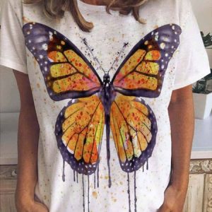 Monarch Butterfly Watercolor Print Women's Short Sleeve T-Shirt, T-shirts, Lilicloth.com
