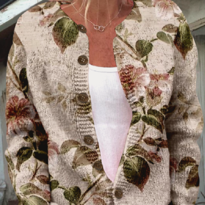 3D Printing Crew Neck Vintage Loose Cardigan, Cardigans, Lilicloth.com