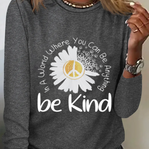 Women'S Daisy Be Kind Text Letters Simple Shirt, Long sleeves, Lilicloth.com