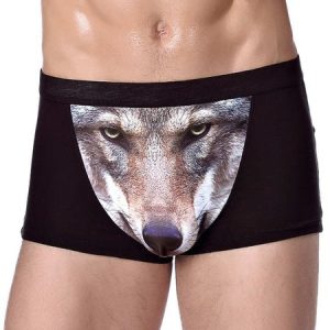 Men's Wolf Head Pattern Breathable Panties, Underwear & Socks, color:Black-2|size:3XL, catalog Noracora shop