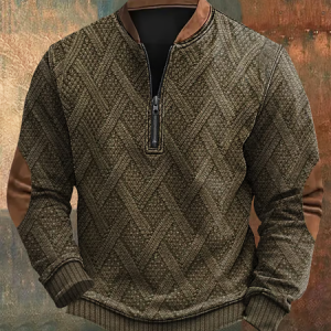 Men's Retro Western Print Zip-Up Sweatshirt, Hoodies&Sweatshirts, Lilicloth.com