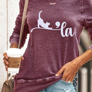 Comma-La Cat Lady Casual Sweatshirt, Hoodies&Sweatshirts, Lilicloth.com