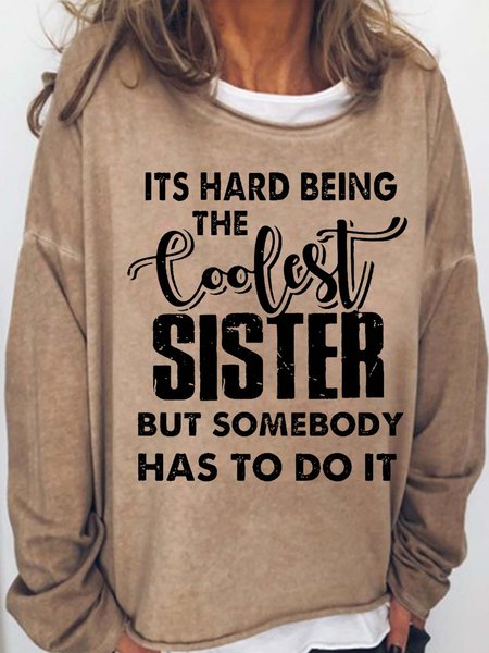 Women's Funny Sister Crew Neck Casual Letters Sweatshirt, Hoodies&Sweatshirts, Lilicloth.com
