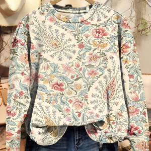 Vintage Paisley Floral Print Casual Sweatshirt, Hoodies&Sweatshirts, Lilicloth.com
