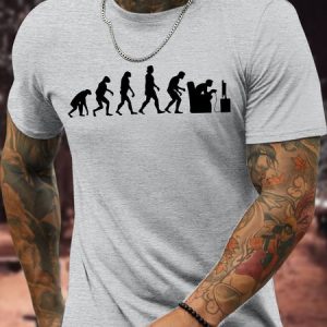 Men's Game Evolution Funny Graphic Print Cotton Casual Text Letters T-Shirt, T-shirts, Lilicloth.com